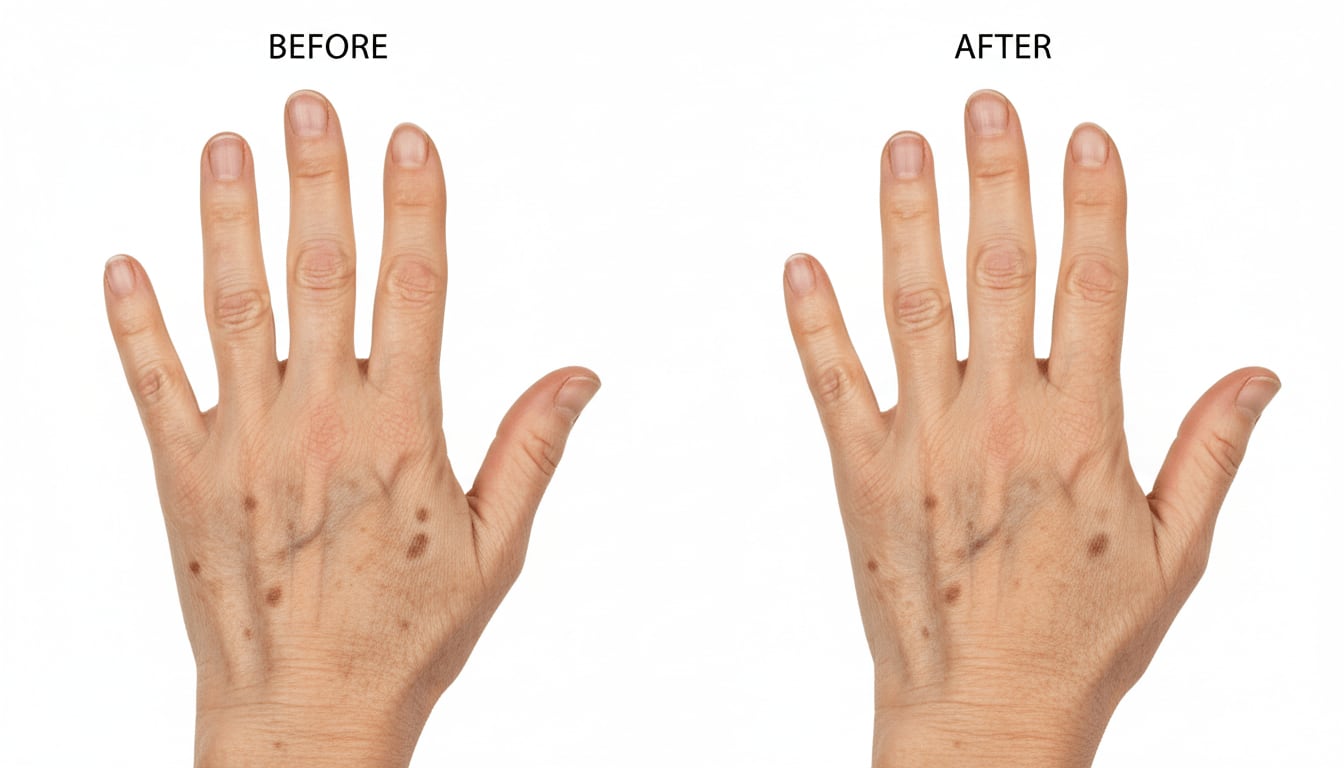 Before and after Age Spots — Hands treatment results at Kami Aesthetics Aventura