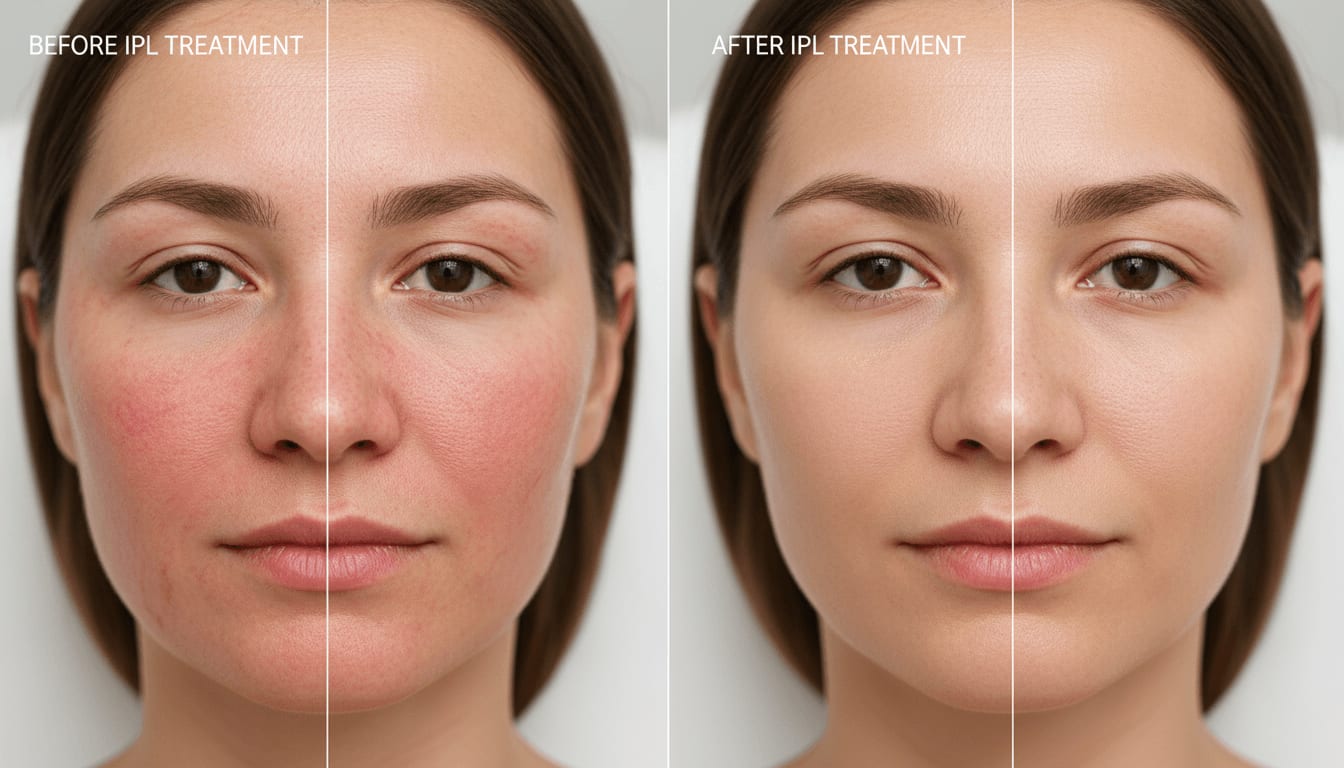 Before and after Rosacea — Cheeks & Nose treatment results at Kami Aesthetics Aventura