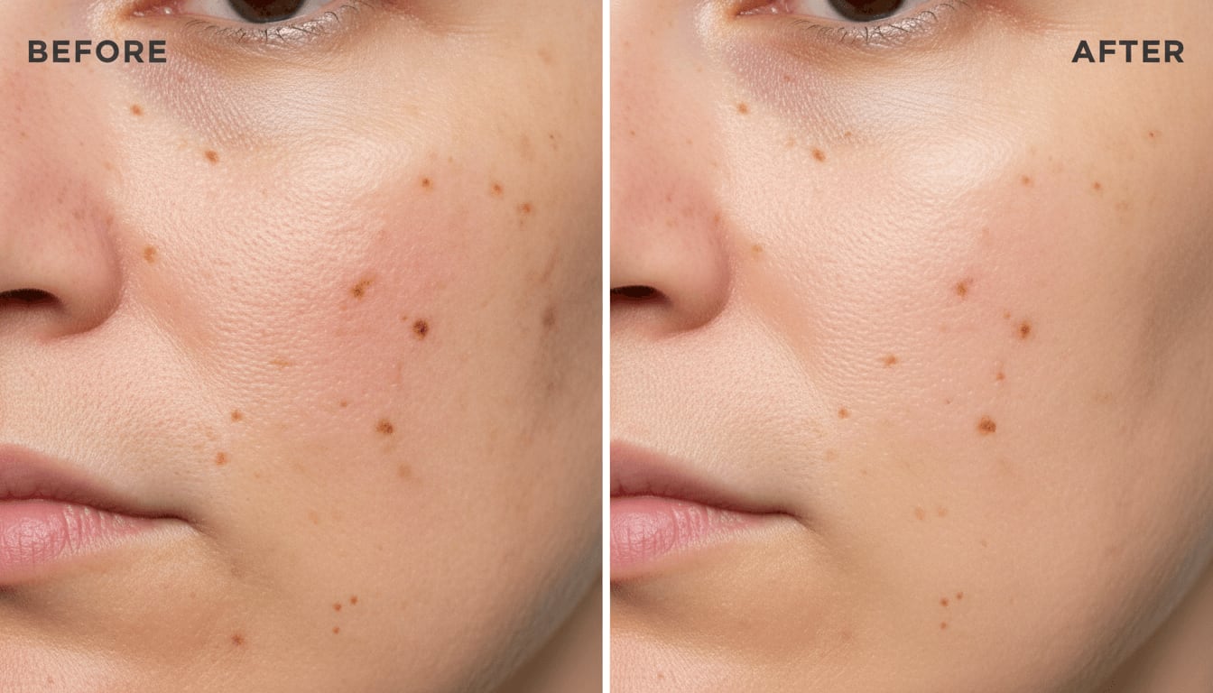 Before and after Sun Damage — Full Face treatment results at Kami Aesthetics Aventura
