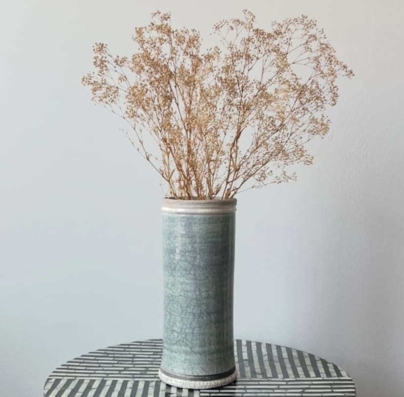 Handmade Raku Crackled Cylinder Vase