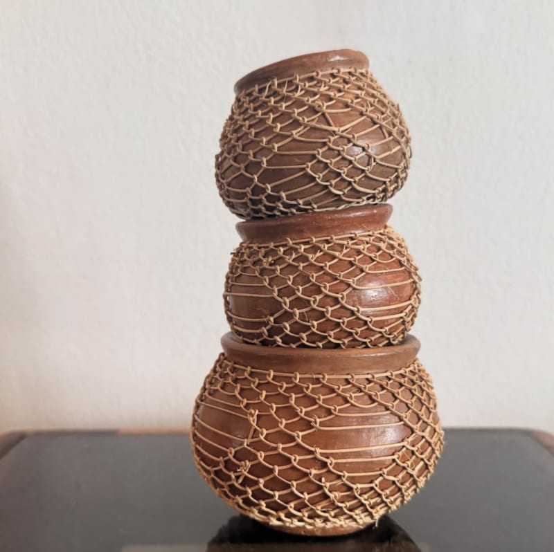 Vintage Wicker Woven Clay Pots