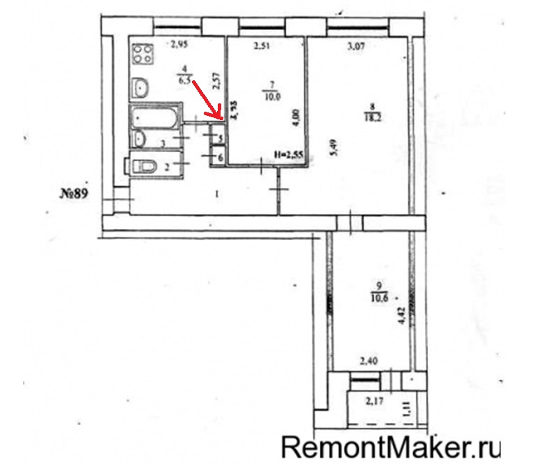 План квартиры хрущевки 3 комнаты с размерами