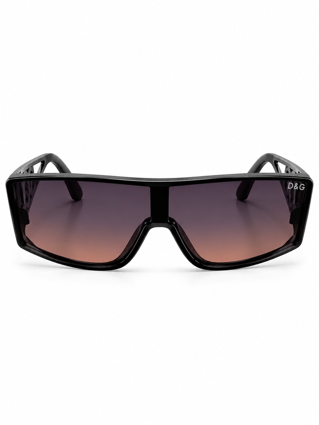 Black Gradient Wide-Temple Shield Sunglasses