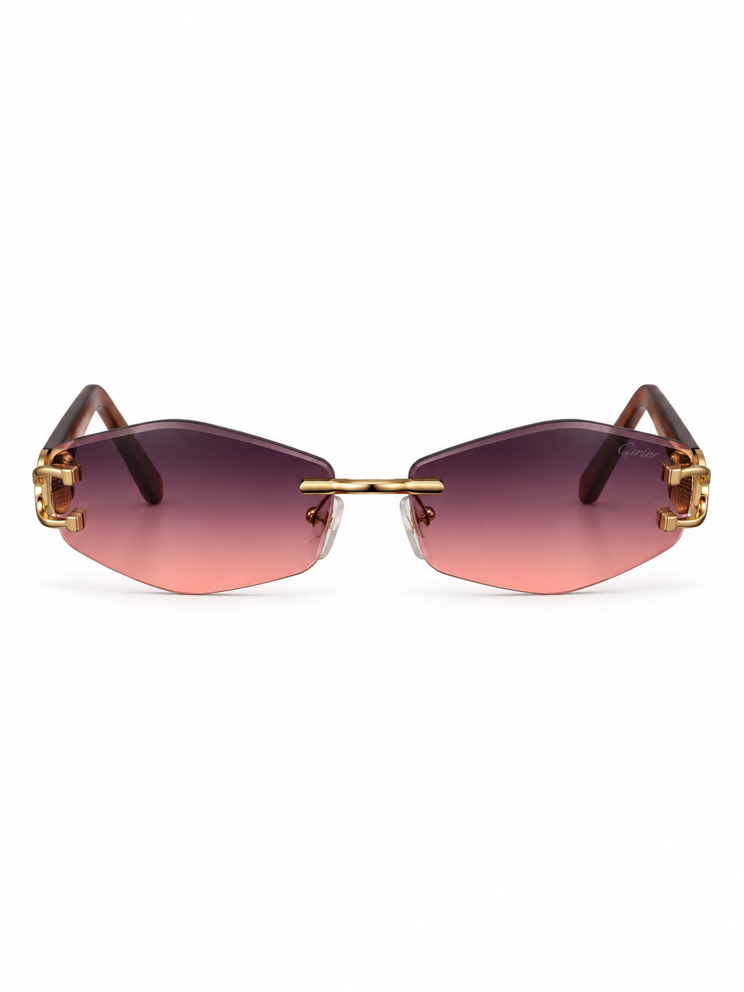 Cartier Rose Gradient Wood-Temple Rimless Sunglasses