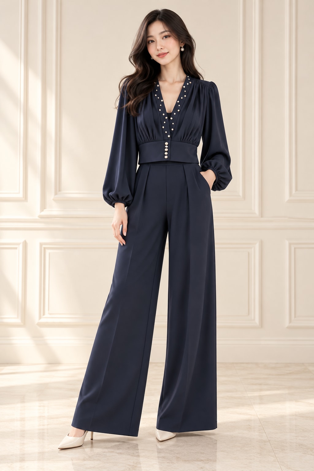 Navy Belted Trouser Set