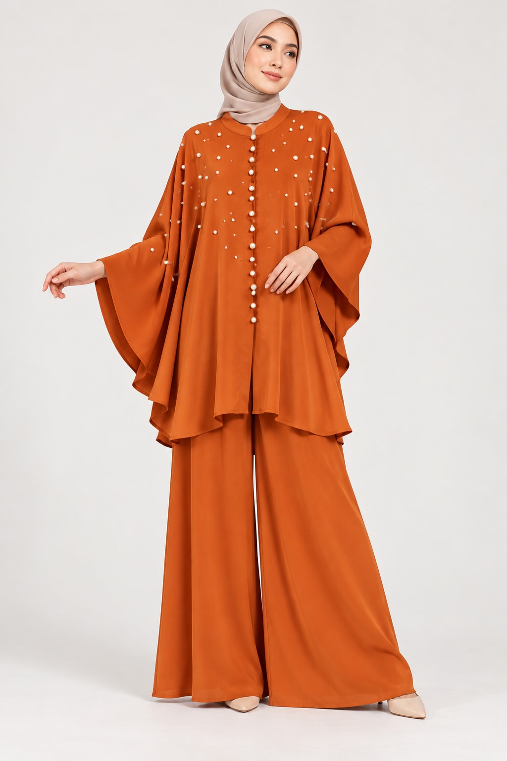 Orange Beaded Cape Set