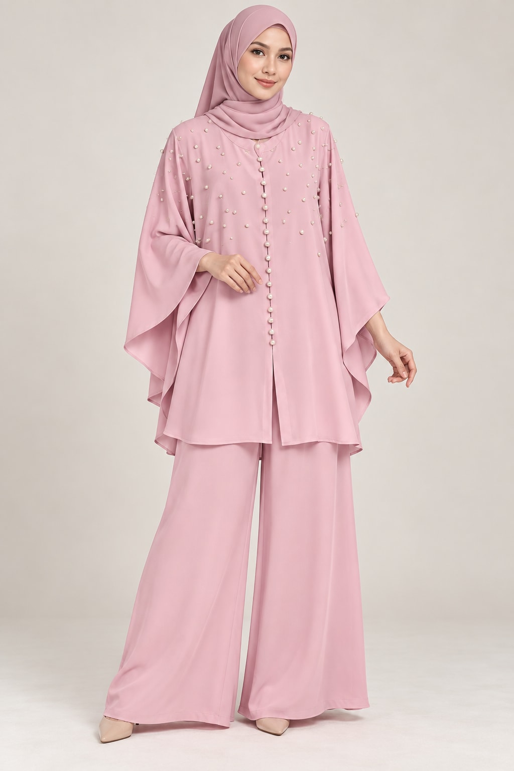Pink Beaded Cape Set