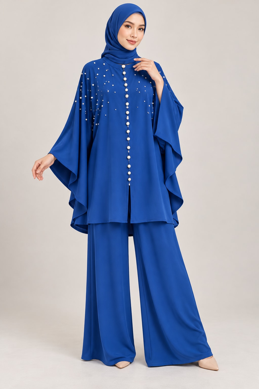 Royal Blue Beaded Cape Set