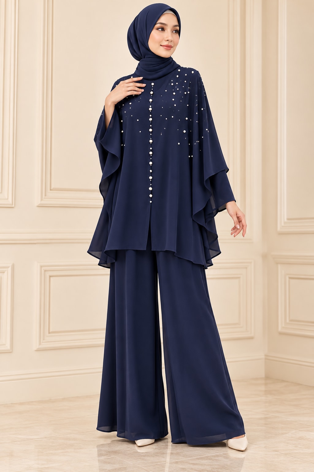 Navy Beaded Cape Set