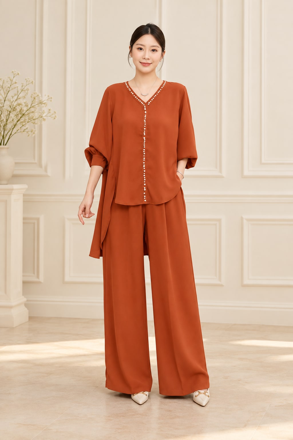 Rust Short-Sleeve Trouser Set