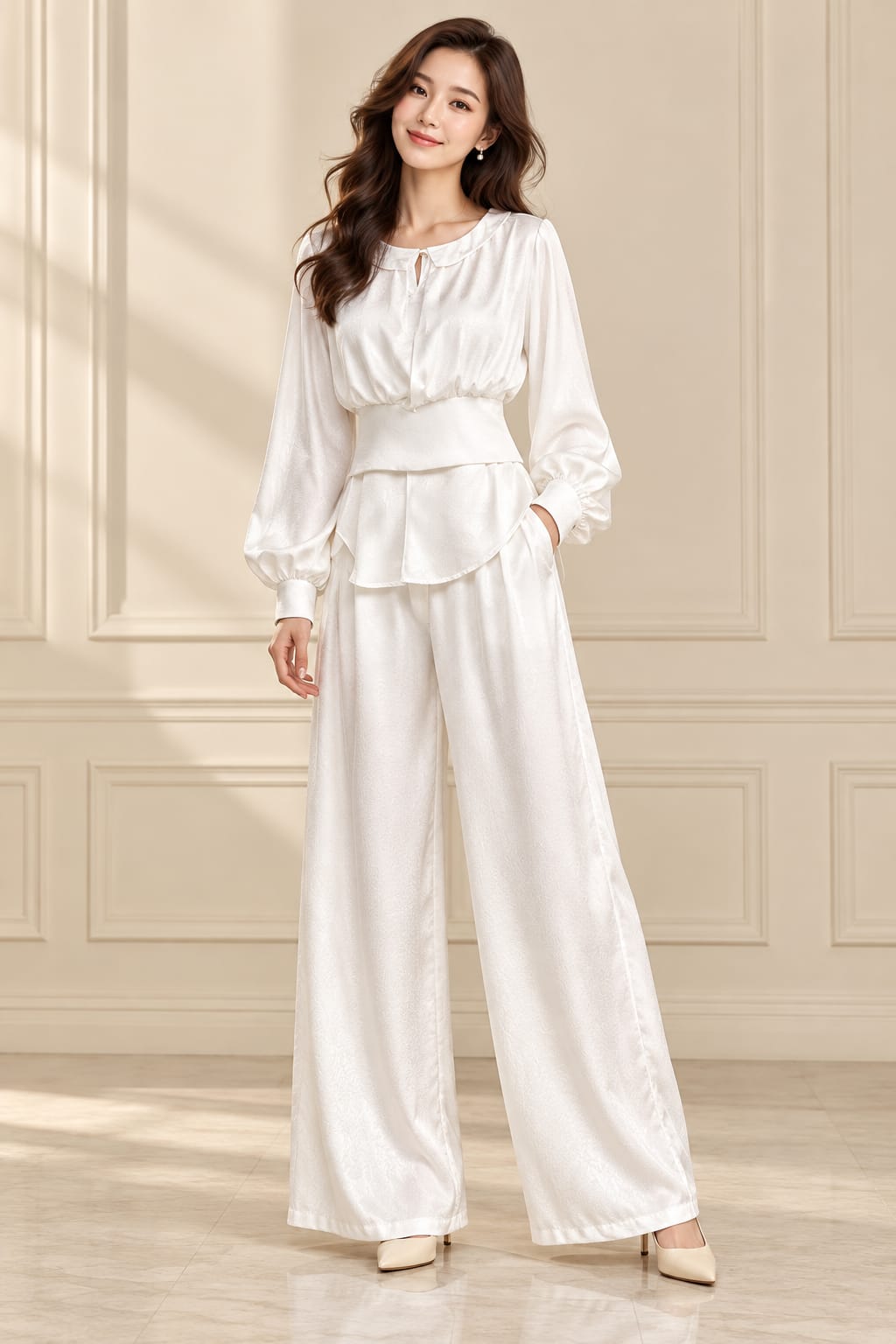 White Ruffle Trouser Set