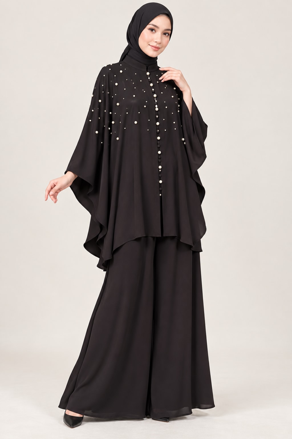 Black Beaded Cape Set