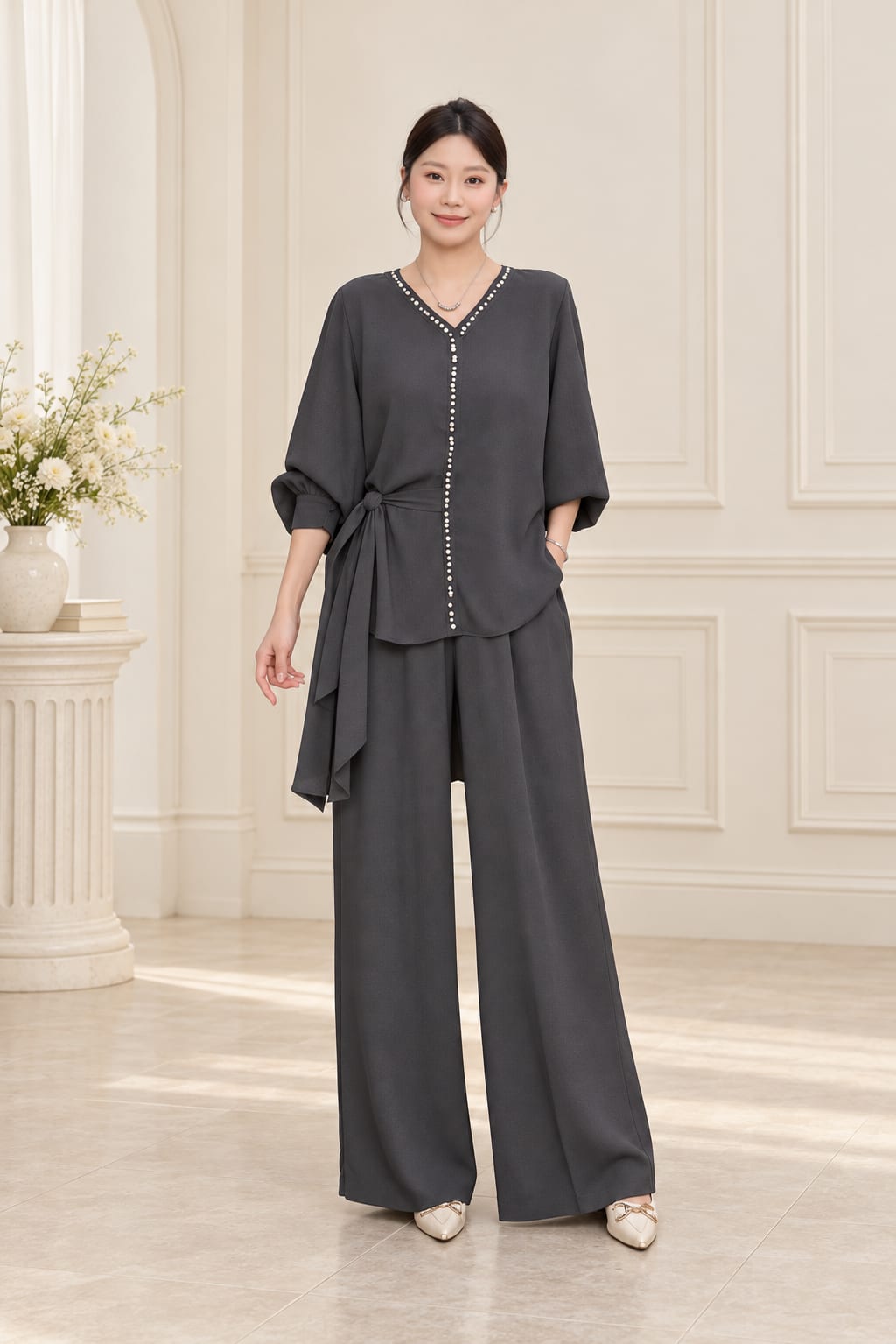 Charcoal Short-Sleeve Trouser Set