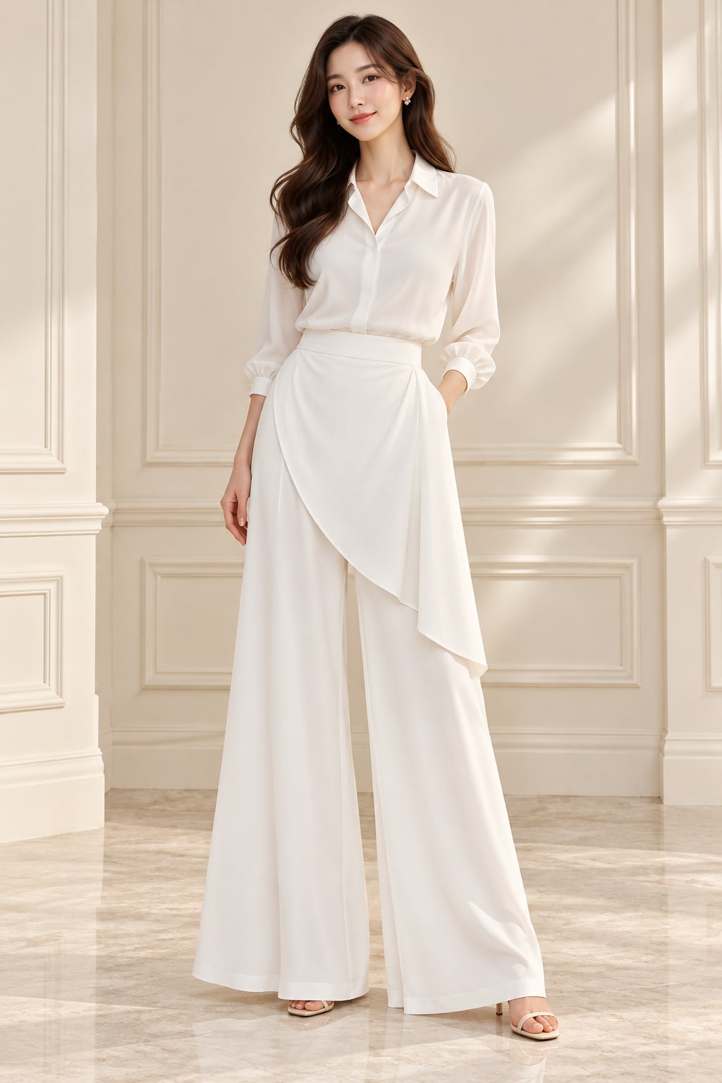 Ivory Wrap-Panel Trouser Set