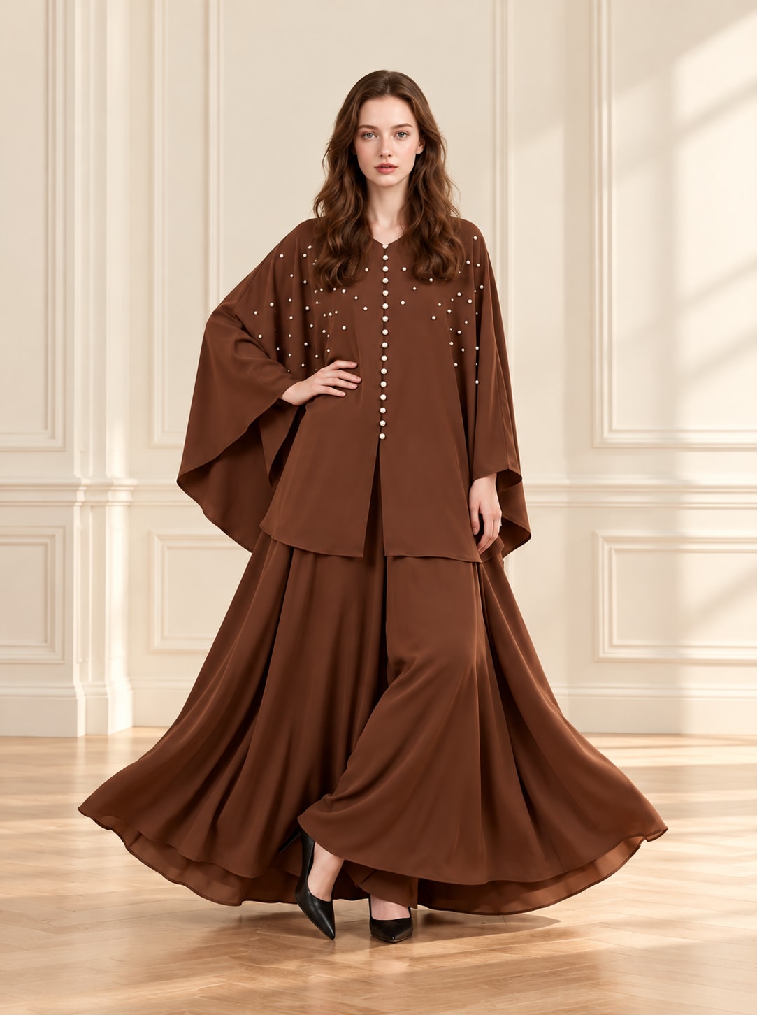 Chocolate Beaded Cape Set