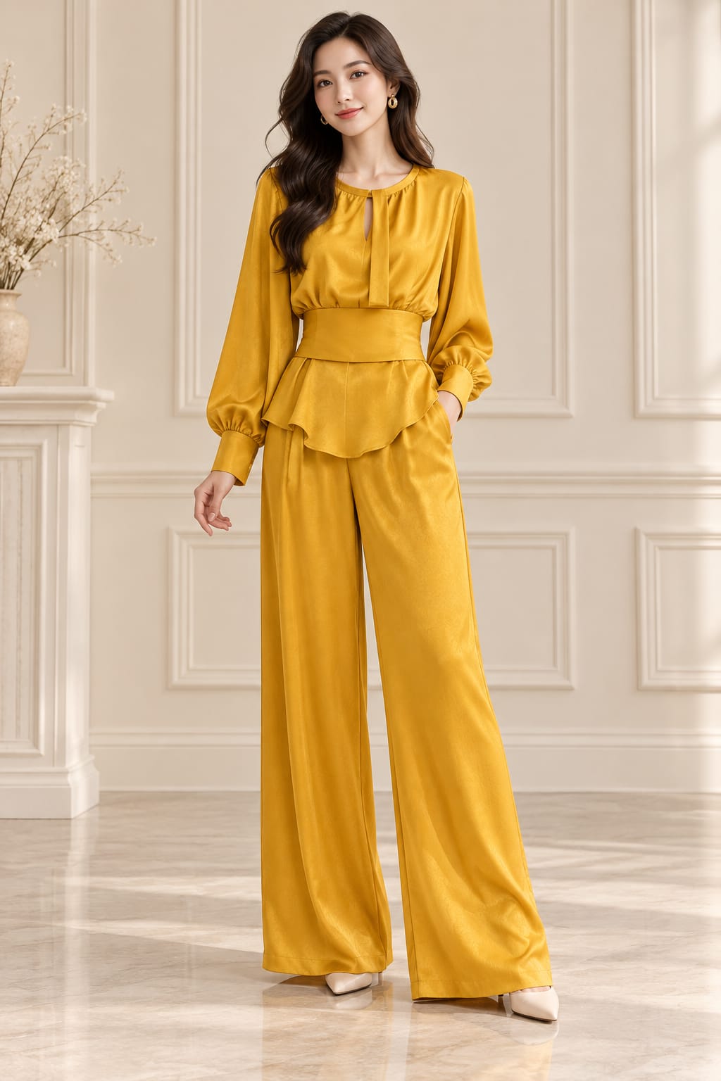 Golden Yellow Ruffle Trouser Set