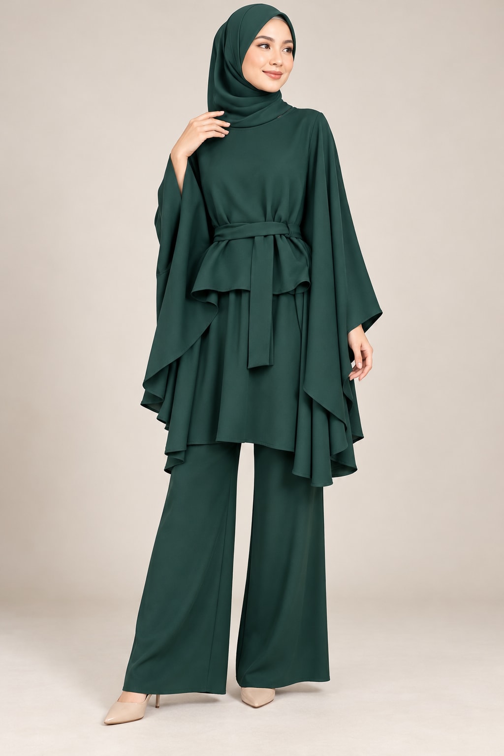 Forest Green Layered Cape Set