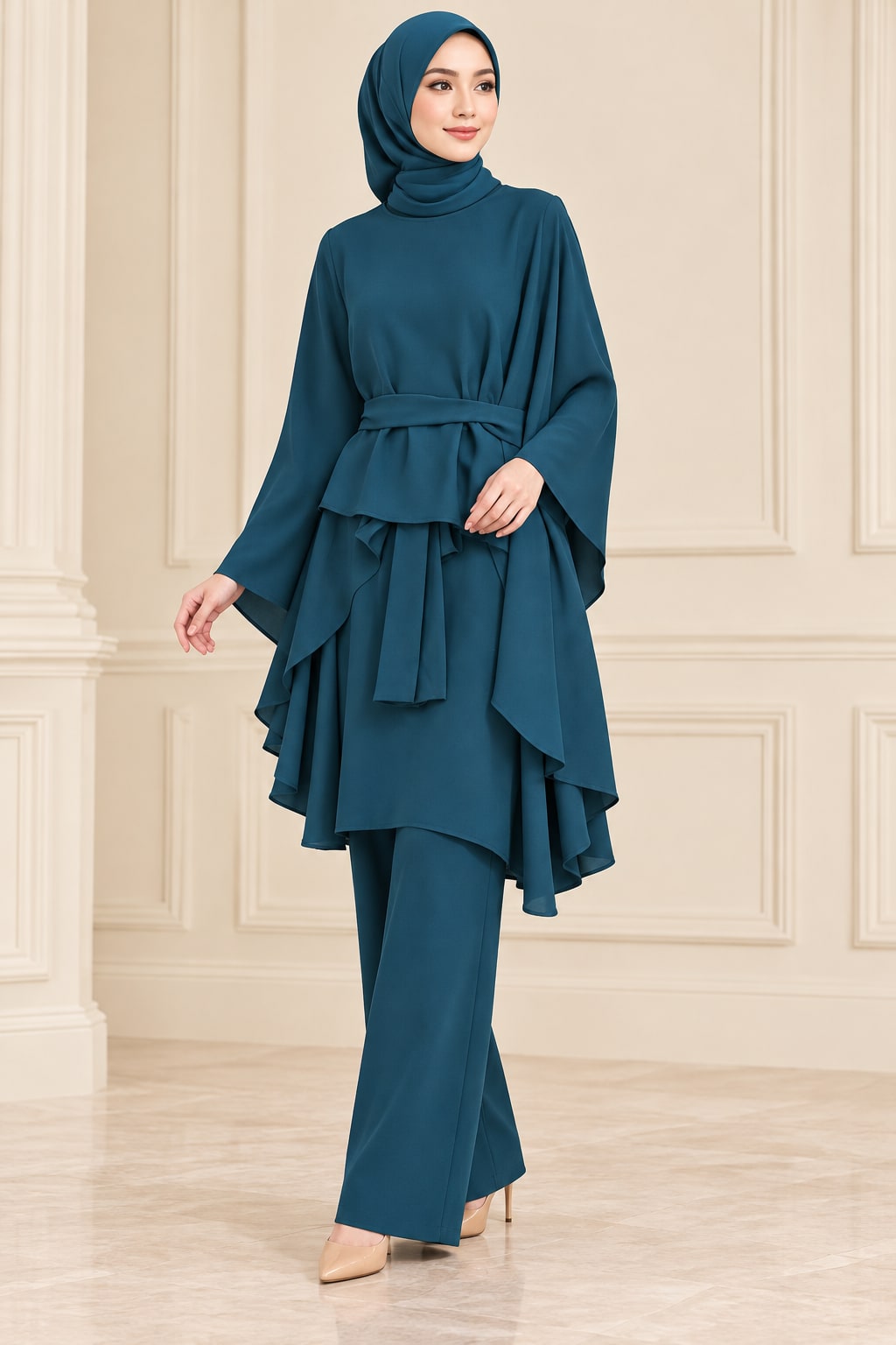 Teal Layered Cape Set