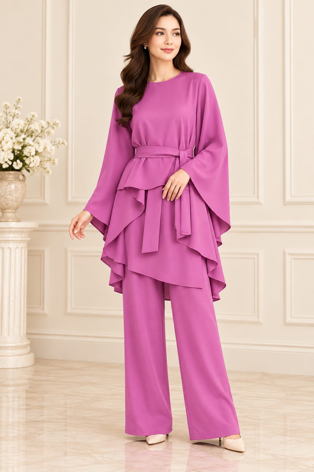 Fuchsia Tie-Waist Wide-Leg Set