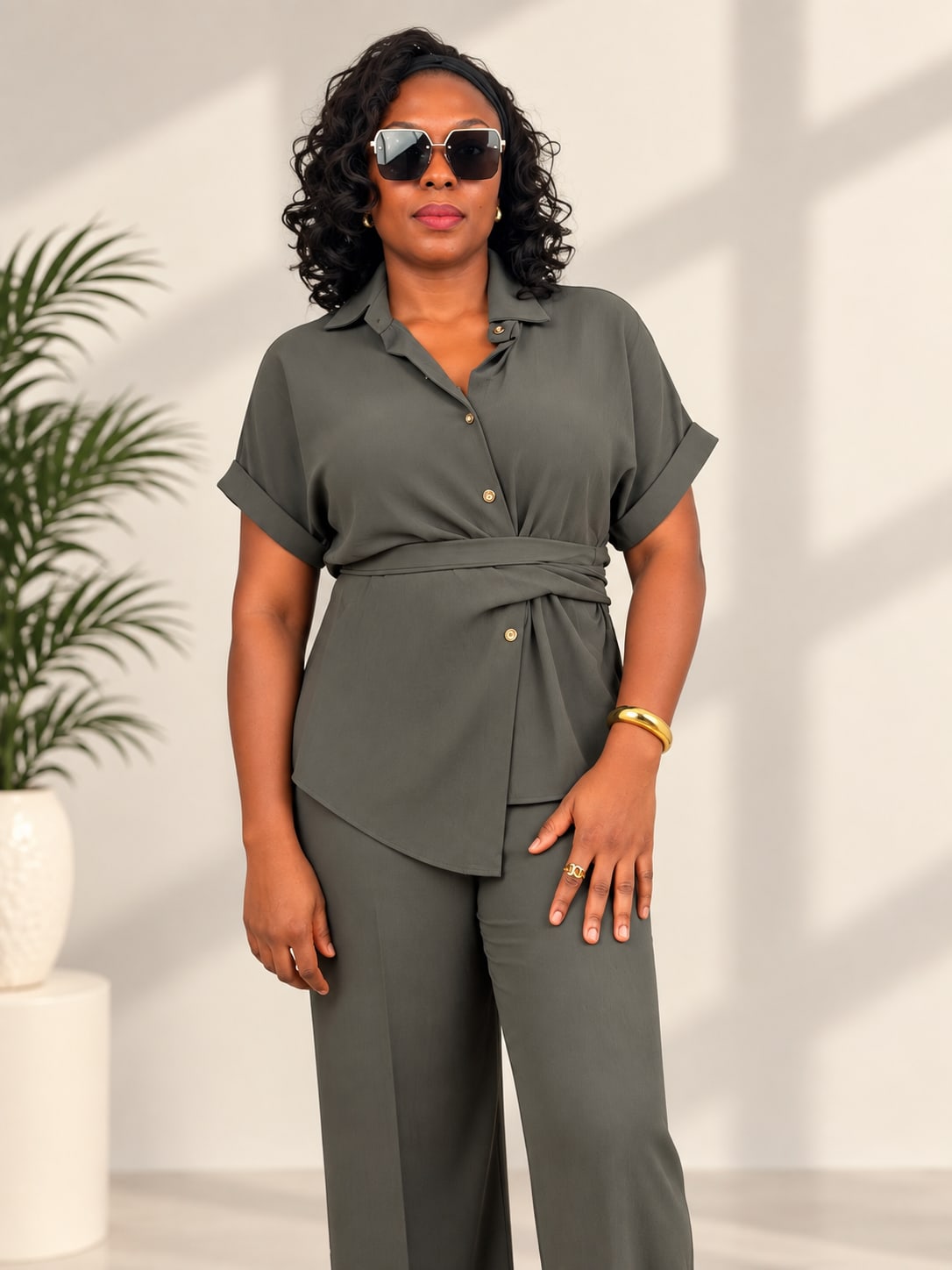 Olive Wrap Trouser Set