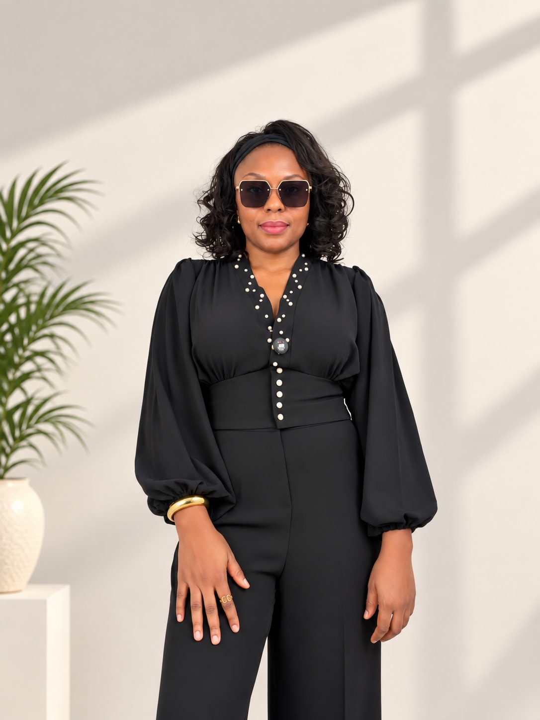Black Beaded Trouser Set