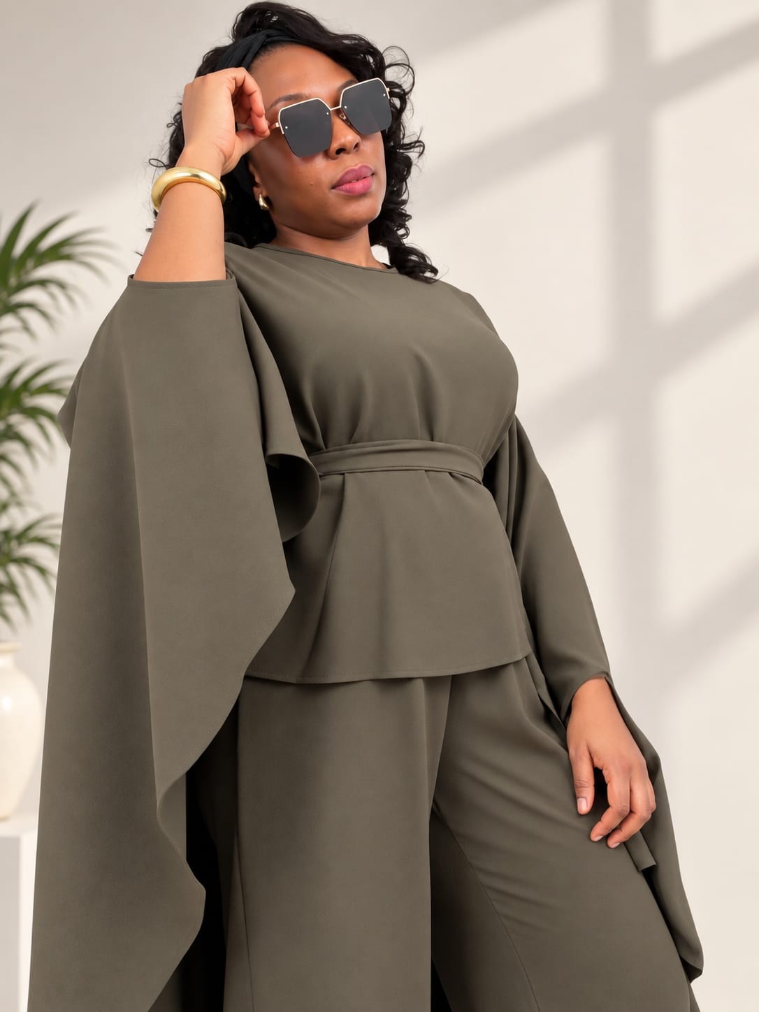 Olive Peplum Trouser Set