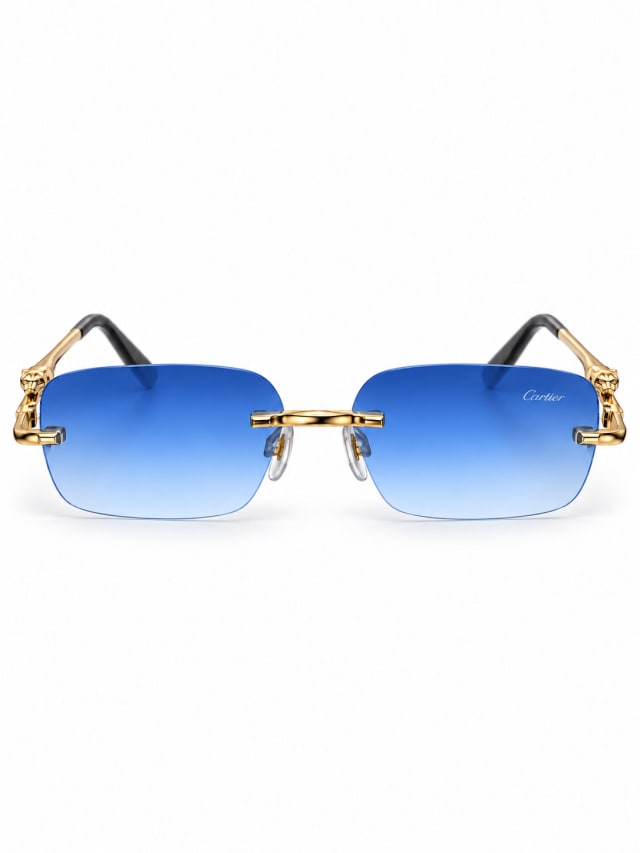 Blue Gradient Gold-Link Rimless Sunglasses
