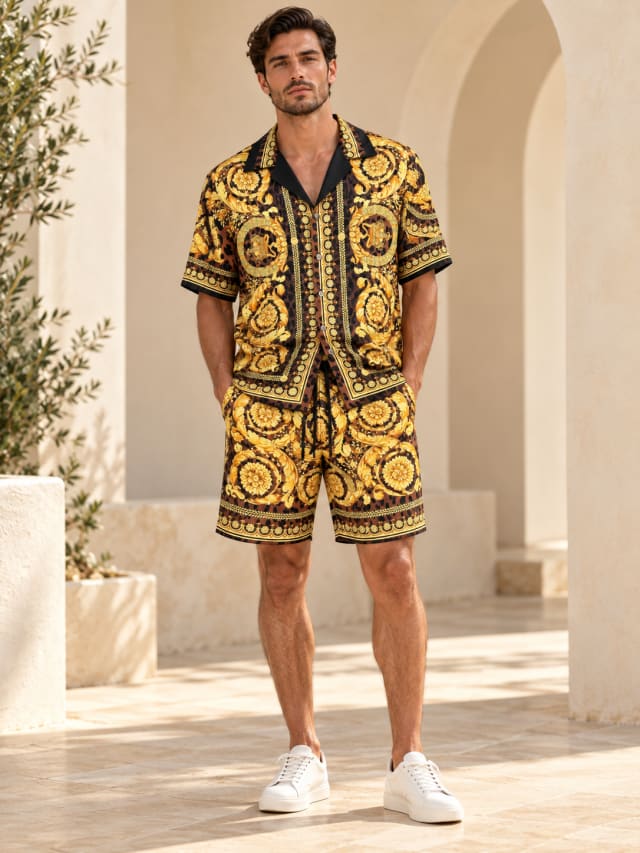Black and Gold Baroque Shirt and Shorts Set