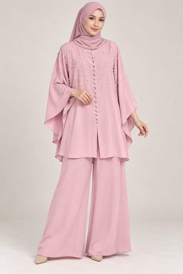 Pink Beaded Cape Set