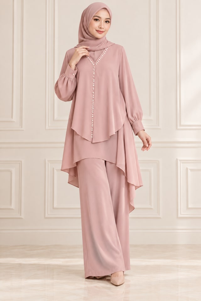 Dusty Rose Layered Cape Set