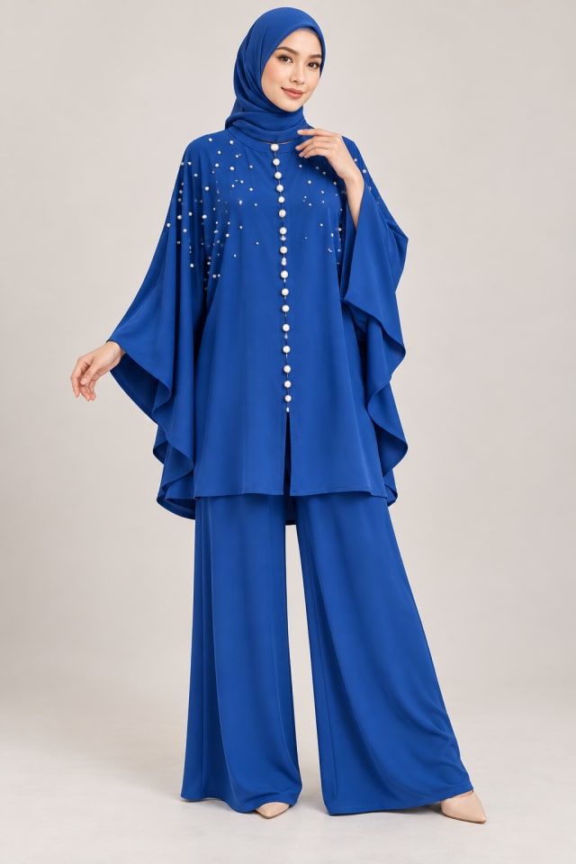 Royal Blue Beaded Cape Set