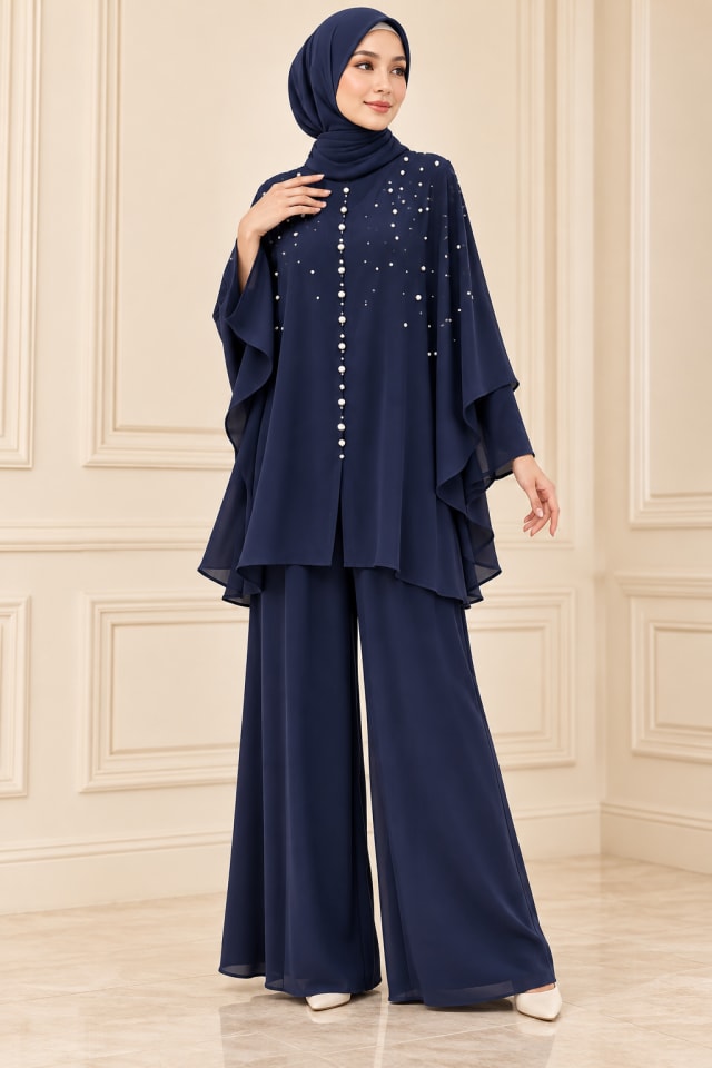 Navy Beaded Cape Set