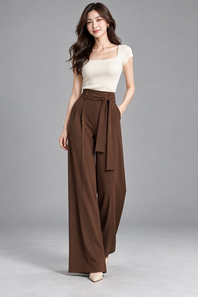 Chocolate Wrap Trousers and White Top