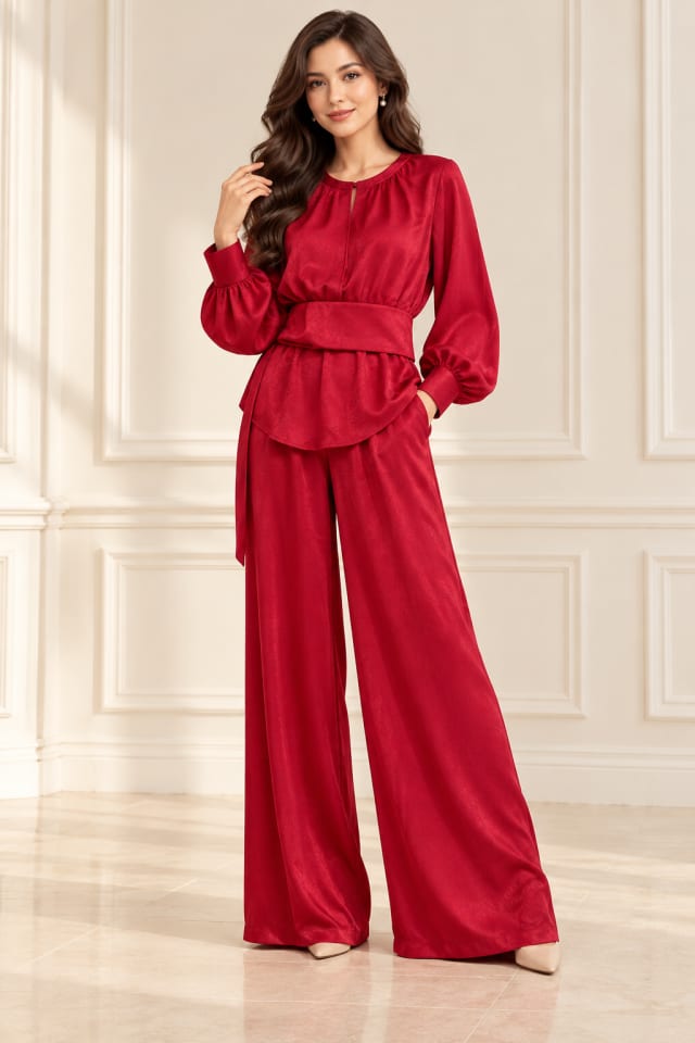 Red Peplum Trouser Set