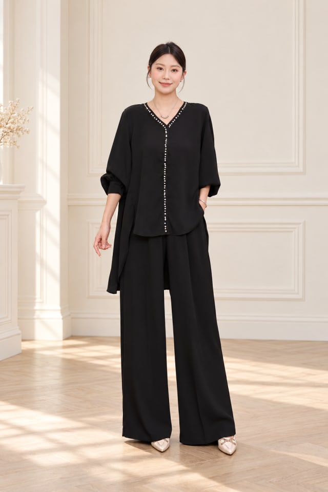 Black Short-Sleeve Trouser Set