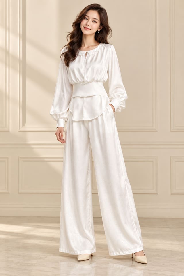 White Ruffle Trouser Set