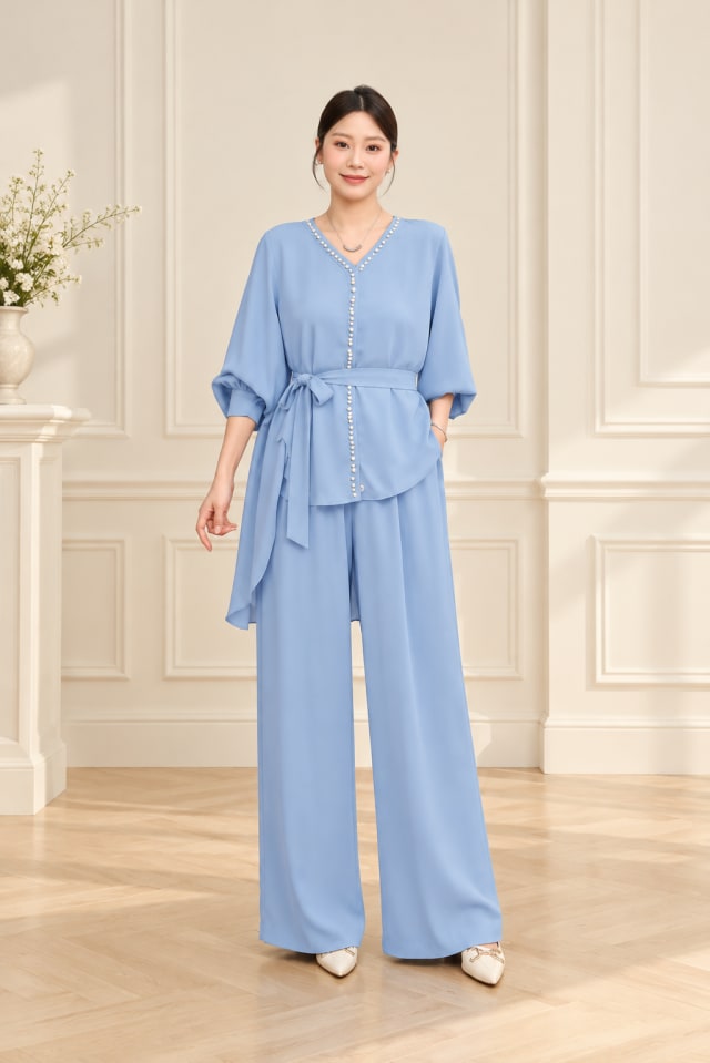 Sky Blue Peplum Trouser Set