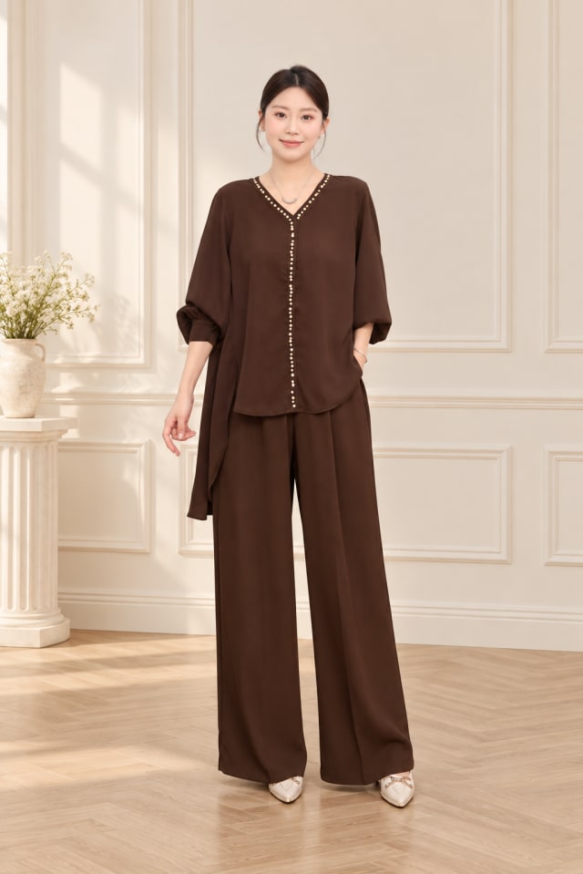 Chocolate Short-Sleeve Trouser Set