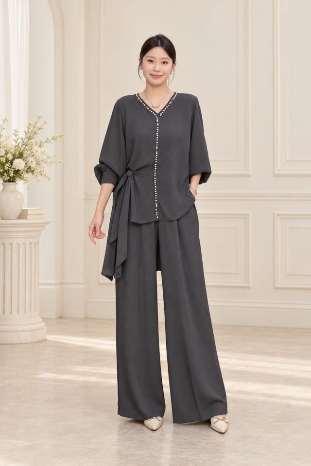 Charcoal Short-Sleeve Trouser Set