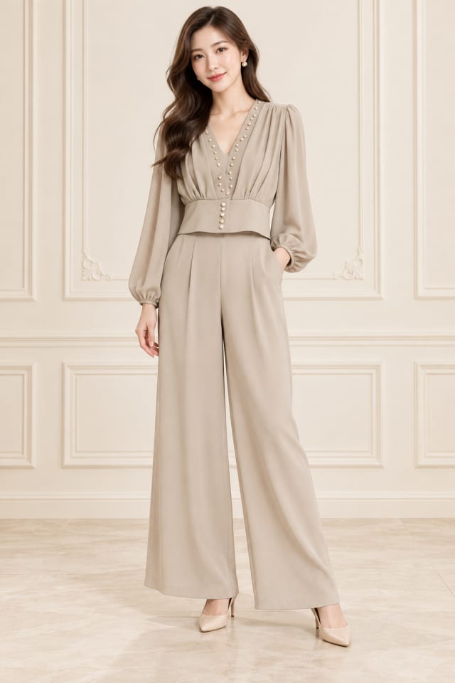Stone Sleeveless Wide-Leg Set