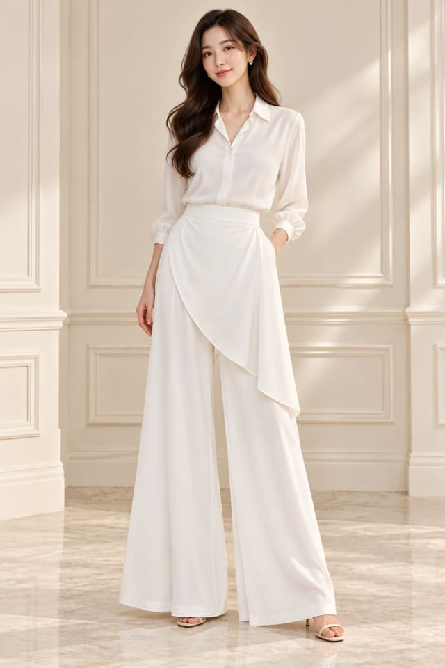 Ivory Wrap-Panel Trouser Set
