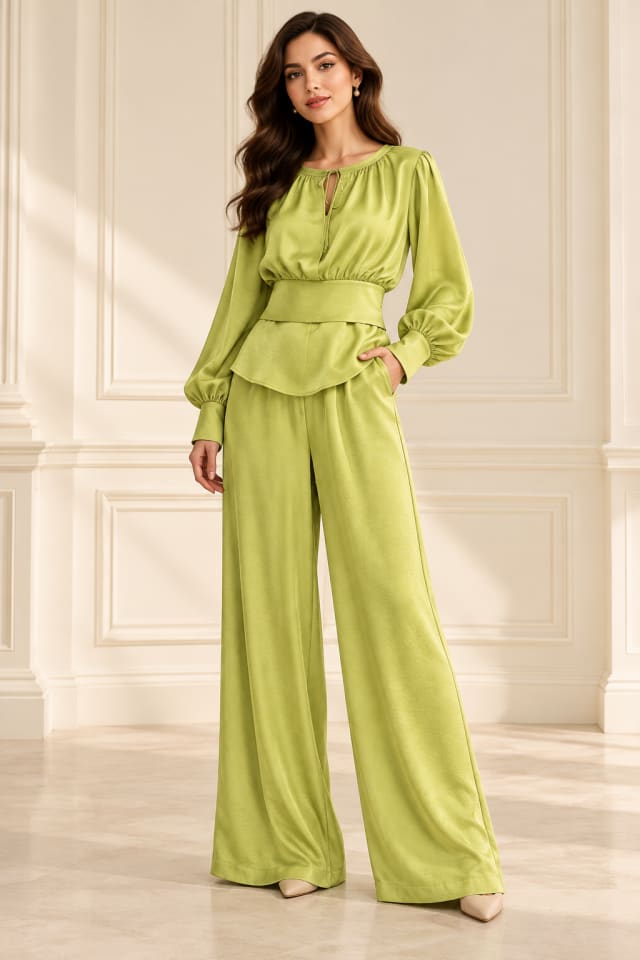 Lime Tie-Waist Wide-Leg Set