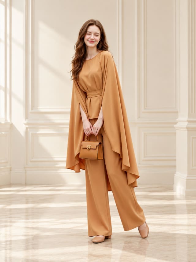 Camel Layered Cape Set