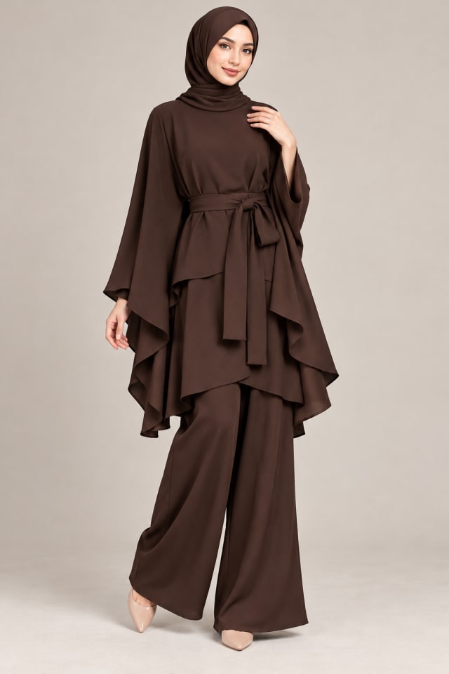 Chocolate Ruffle Cape Set