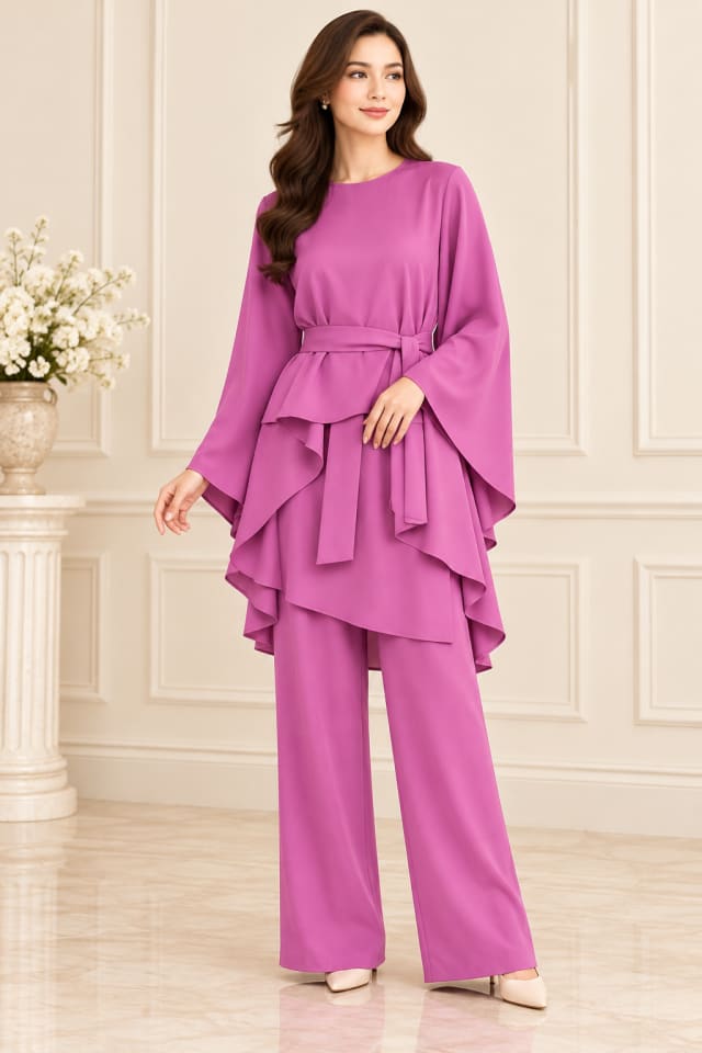 Fuchsia Tie-Waist Wide-Leg Set