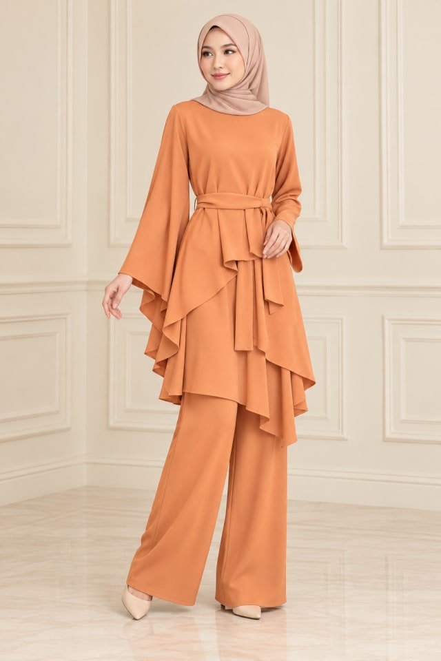 Peach Layered Trouser Set