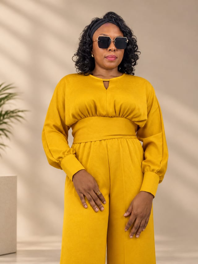 Mustard Tie-Waist Trouser Set