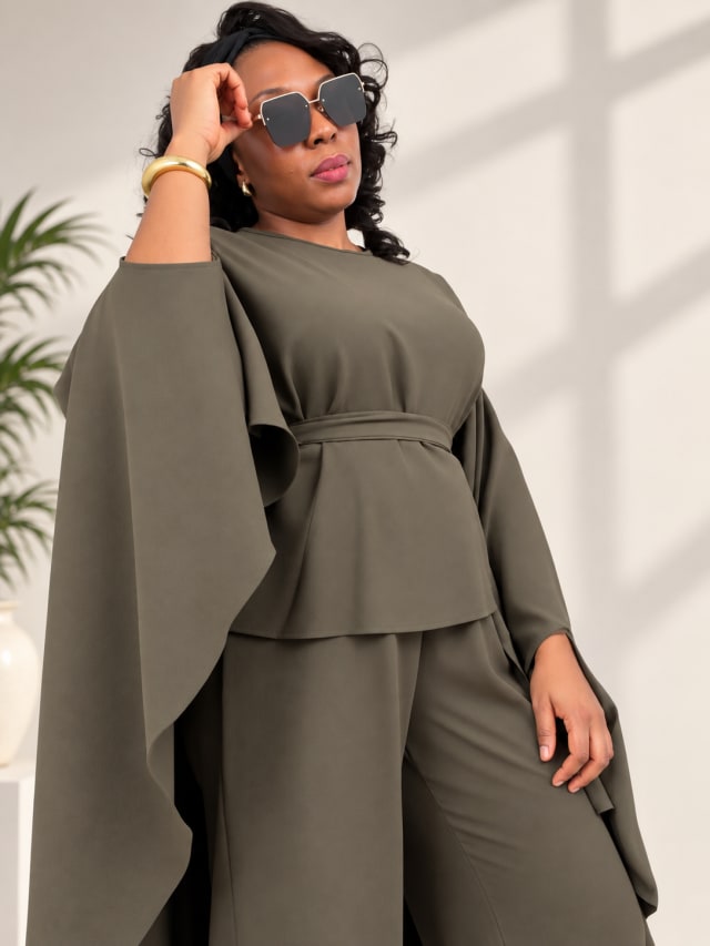 Olive Peplum Trouser Set