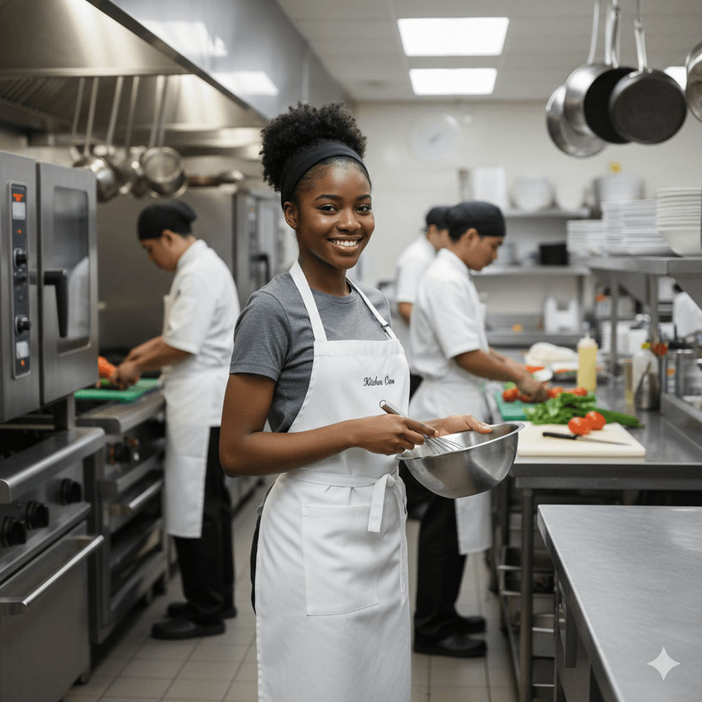 Kitchen helper preparing food