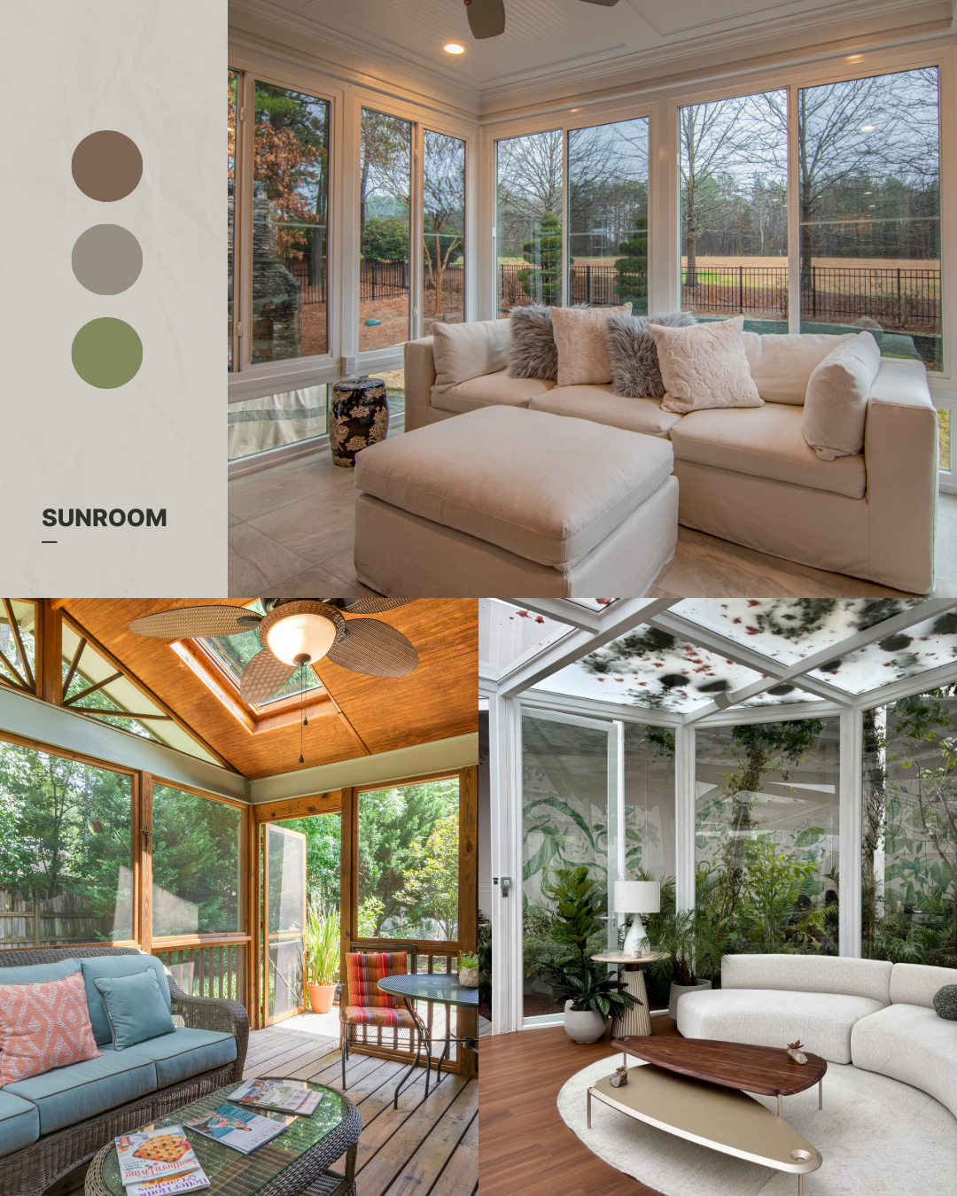Sunroom interior with wicker furniture, abundant plants and natural light